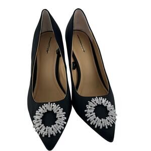 Express Black Satin Pumps with Rhinestone Detail 8 NWOB